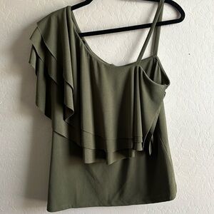 CUPIO ruffle shoulder green blouse size L